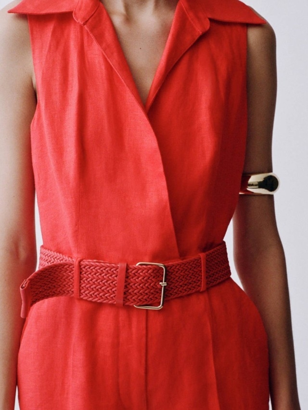 Mango Linen Red Wide-Leg Jumpsuit with Woven Belt Size Medium NEW - Picture 2 of 5